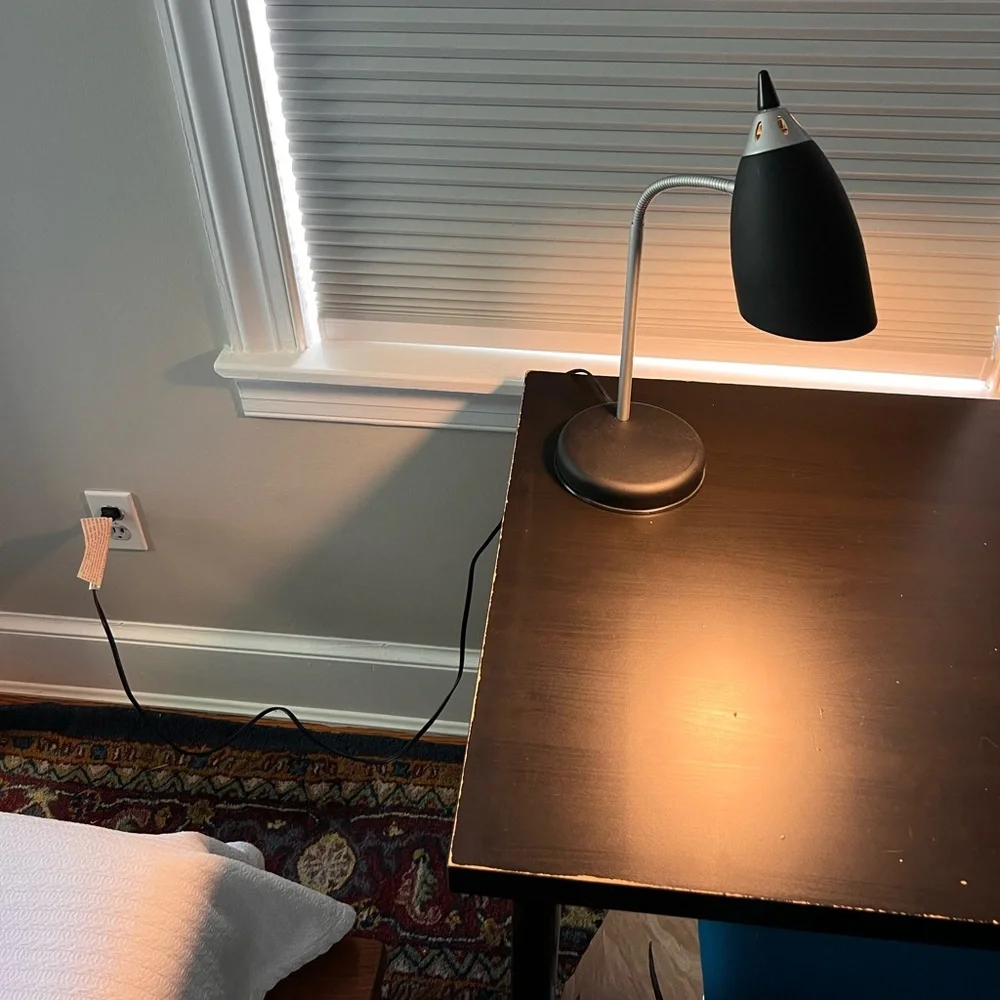 Adjustable Black Desk Lamp with Silver Gooseneck